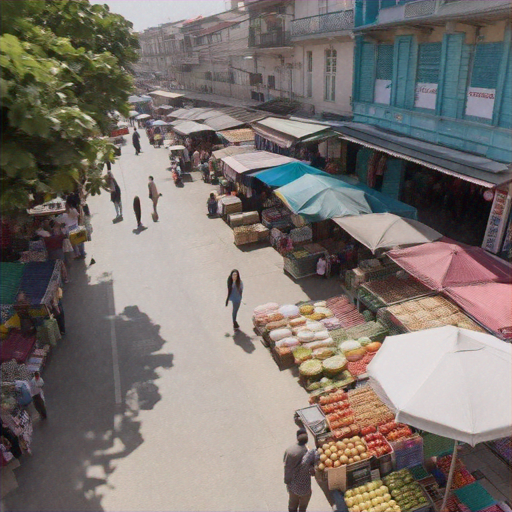 A Bird’s Eye View of Urban Energy: A Bustling Market Scene