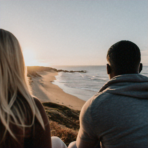 Sunset Serenity: Two Figures Contemplate the Vast Ocean