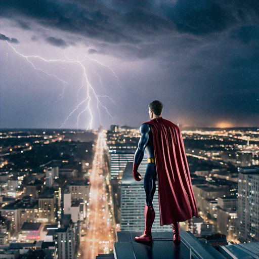 Superhero Stands Tall Against the Storm