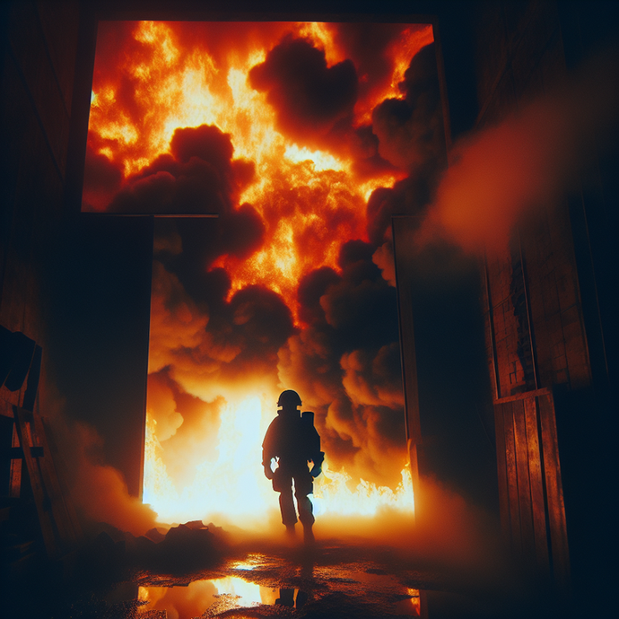 Heroic Silhouette: Firefighter Braves Blazing Inferno