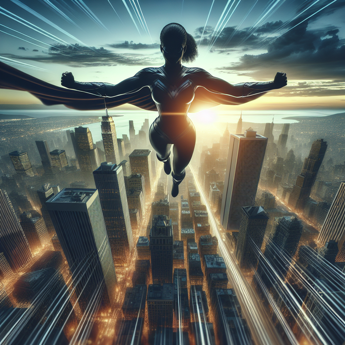 A Silhouette of Power: Superhero Soars Above the City