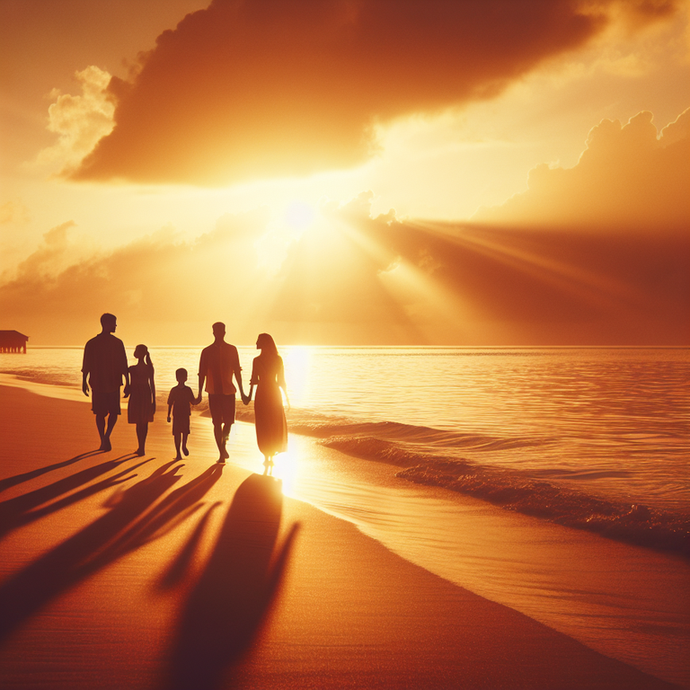 Golden Hour Family Silhouette: A Tranquil Sunset Scene