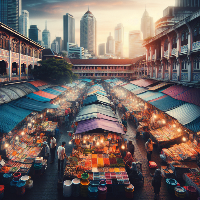 Sunset Symphony: A Bustling Market Bathed in Golden Light