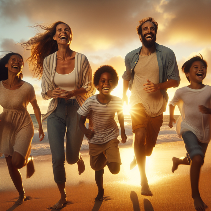 Sunset Smiles: A Family’s Joyful Beach Run