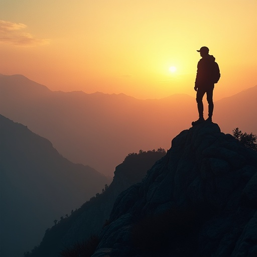 Silhouetted Against Hope: A Solitary Figure at Sunset