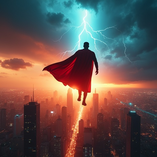 Superhero Stands Tall Against the Storm