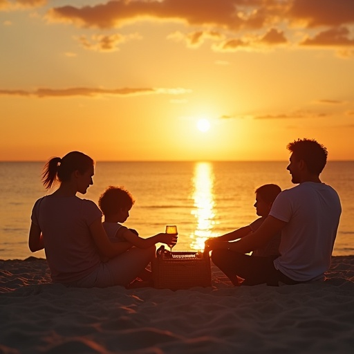 Sunset Silhouettes: A Family’s Moment of Tranquility