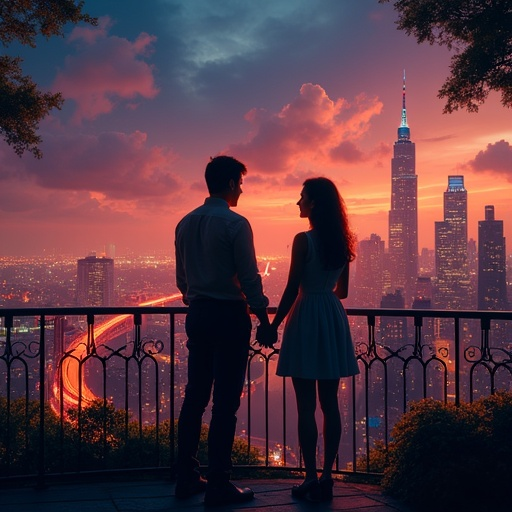 Romance in the City: A Silhouette of Love at Sunset