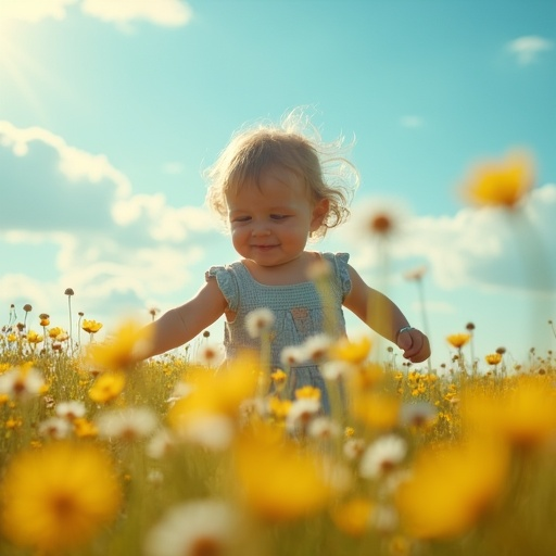 Innocence in Bloom: A Child’s Joyful Journey Through a Field of Wildflowers