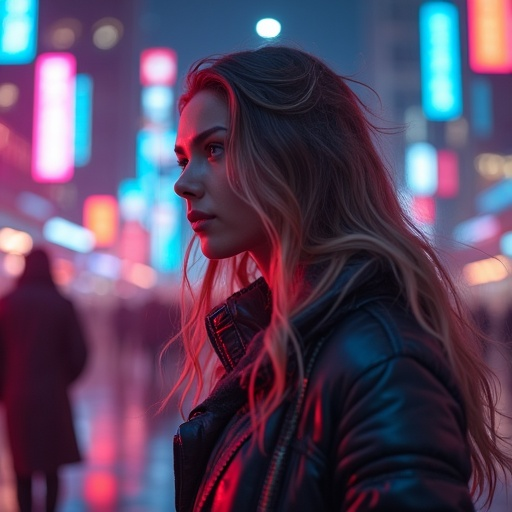 Neon Dreams: A Woman Lost in the City’s Glow