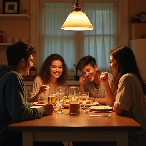 Laughter and Warmth Fill the Room: Friends Share a Cozy Dinner