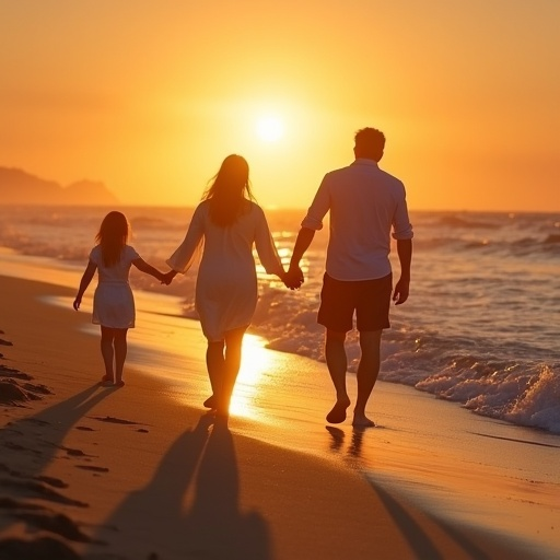 Silhouettes of Love: A Family’s Sunset Stroll