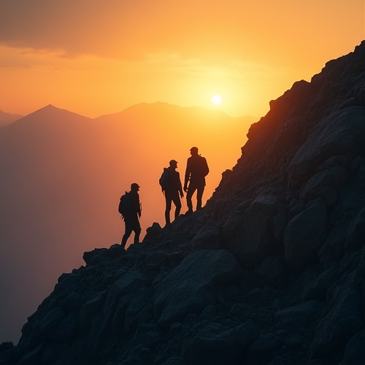 Silhouettes of Adventure: Hikers Against a Fiery Sunset