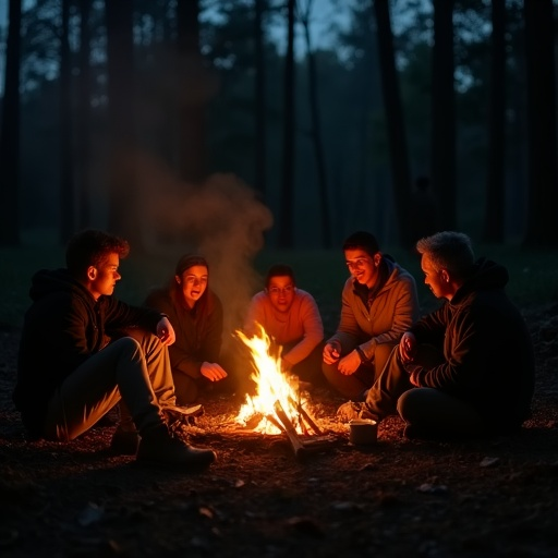 Campfire Glow: Friends Gather Under the Stars