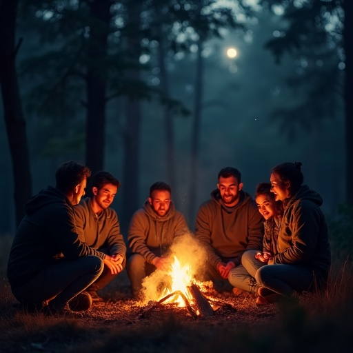 Campfire Tales: Friends Gather in the Forest’s Embrace