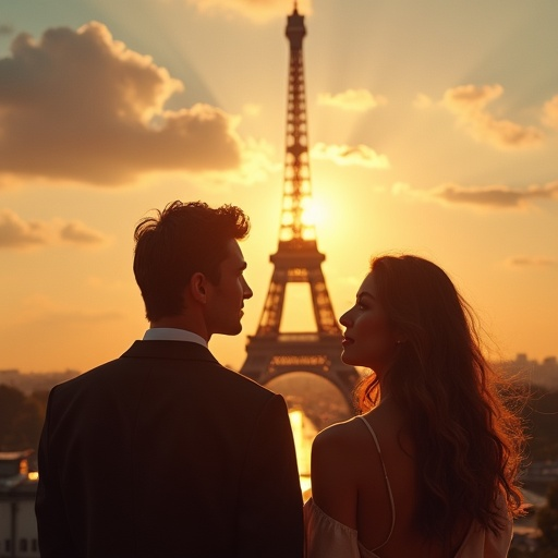 Parisian Romance at Sunset: A Timeless Love Story