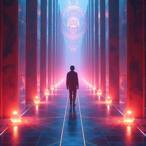 Lost in the Glow: A Solitary Journey Through a Futuristic Labyrinth