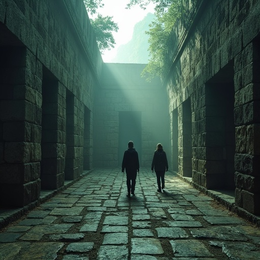 Whispers in the Mist: Two Figures Walk Towards the Unknown