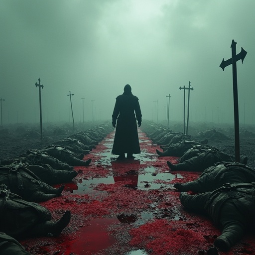 One Figure Stands Alone in a Field of Blood