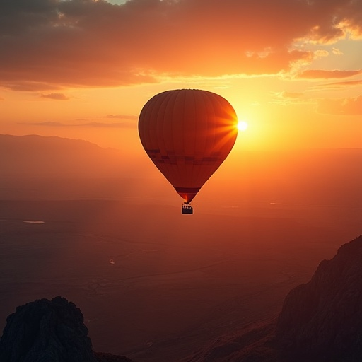 Hopeful Horizons: A Hot Air Balloon Silhouetted Against a Golden Sunset