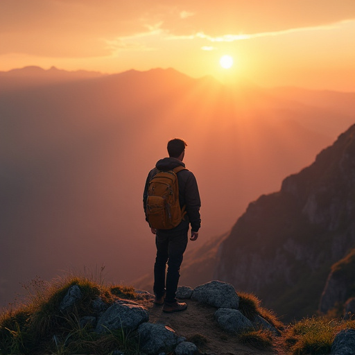 Silhouetted Against the Sunset: A Moment of Contemplation on the Mountaintop