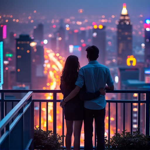 Silhouettes of Love Against the City Lights