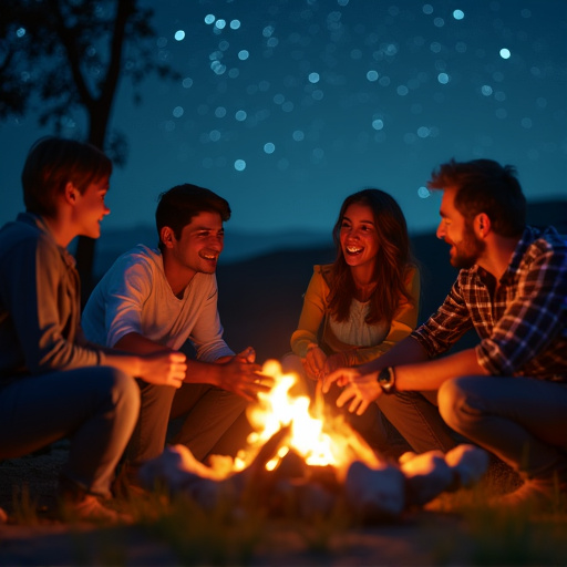 Campfire Laughter Under a Starry Sky