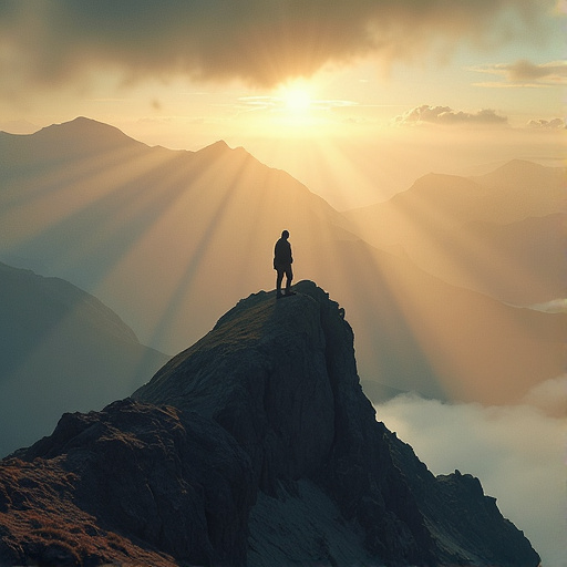 Silhouetted Against the Sunset: A Moment of Awe on the Mountain Peak