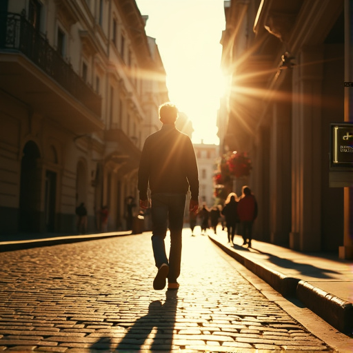 Silhouetted Solitude: A Man Walks into the Sunset