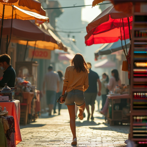 Sun-Kissed Stroll Through a Bustling Market