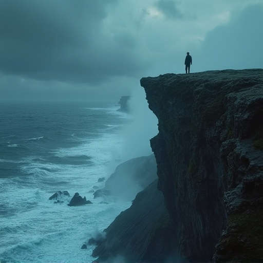 A Solitary Figure Contemplates the Stormy Sea