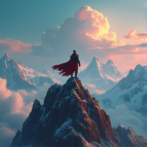 A Lone Figure Conquers the Majestic Peaks