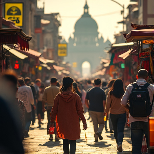 City Life in Motion: A Sun-Drenched Street Scene