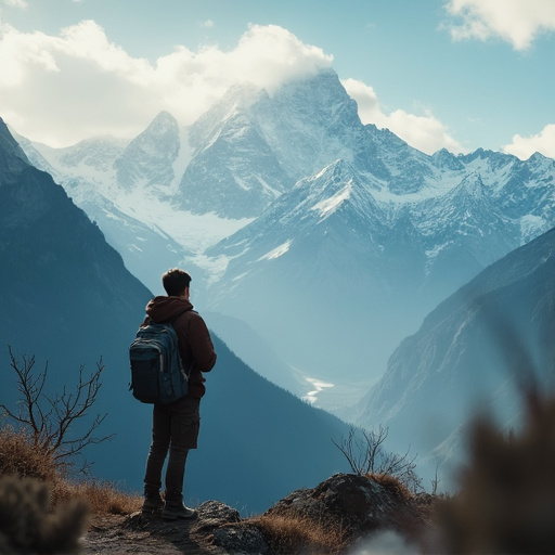 Solitude and Majesty: A Hiker Finds Tranquility Amidst Breathtaking Peaks