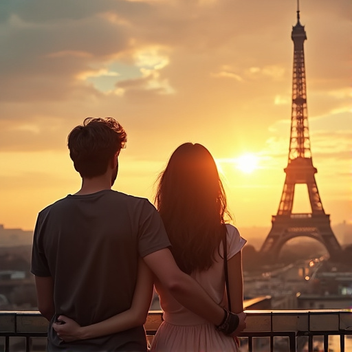 Silhouettes of Love Against the Parisian Sunset