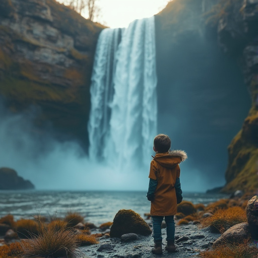 Tiny Figure, Mighty Waterfall: A Moment of Wonder