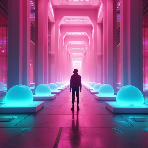 Lost in a Neon Dream: A Solitary Figure Navigates a Futuristic Corridor