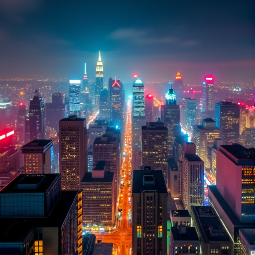 A Symphony of Lights: Nighttime Cityscape in Vivid Hues