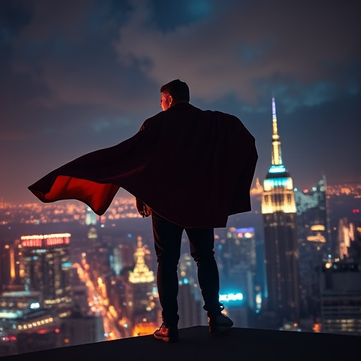 Heroic Silhouette: A Man in Red Commands the Night