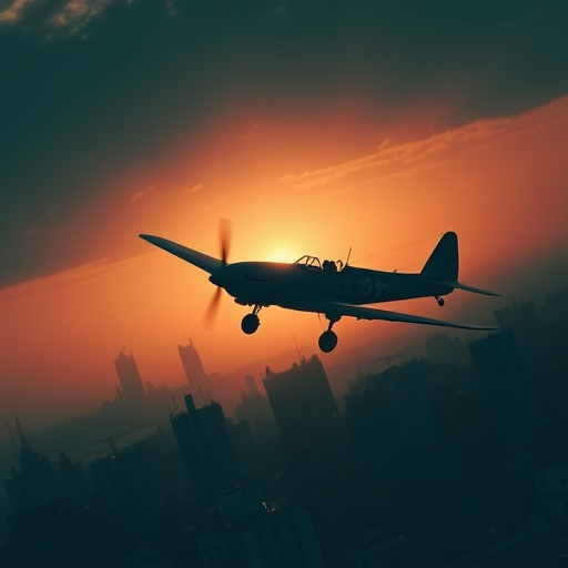 Nostalgia Takes Flight: A Vintage Plane Silhouetted Against the Sunset