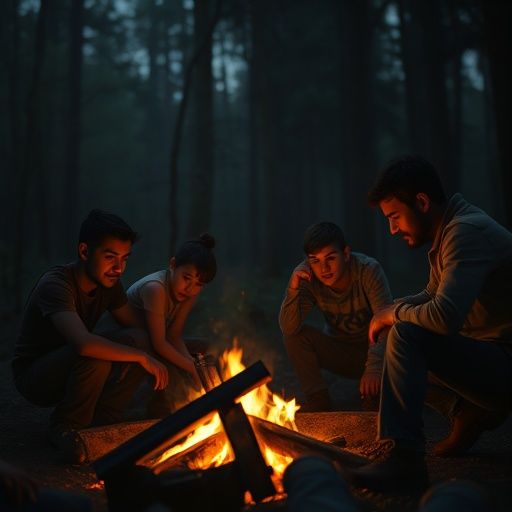 Firelight Whispers: A Cozy Gathering in the Woods