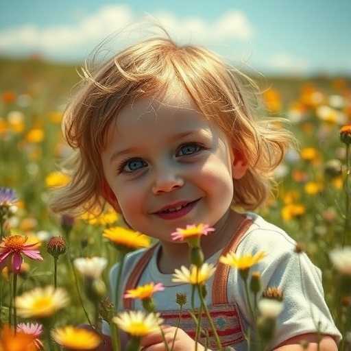 Sun-Kissed Innocence: A Moment of Joy in a Field of Flowers