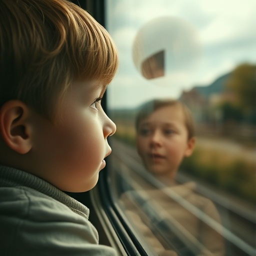 A Moment of Reflection: A Boy’s Pensive Gaze Through the Train Window