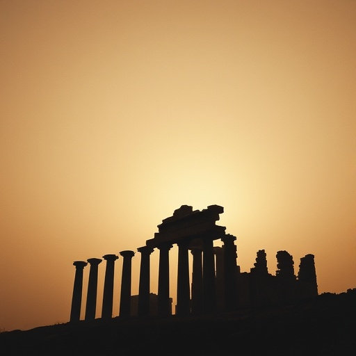 Silhouetted Ruins at Sunset: A Timeless Mystery