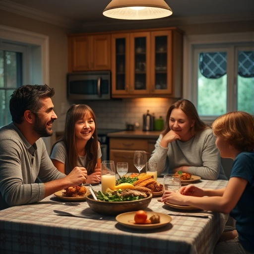 Warmth and Intimacy: A Family Meal Under Soft Lighting