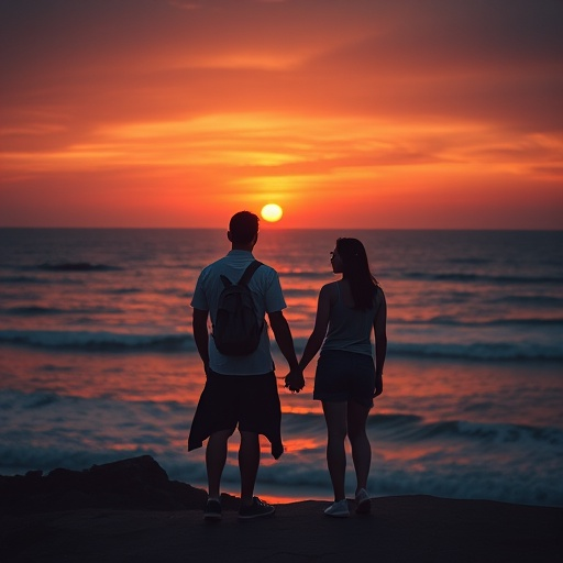 Silhouettes of Love Against a Fiery Sunset