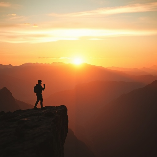 Silhouetted Against the Sunset: A Moment of Solitude on the Mountaintop