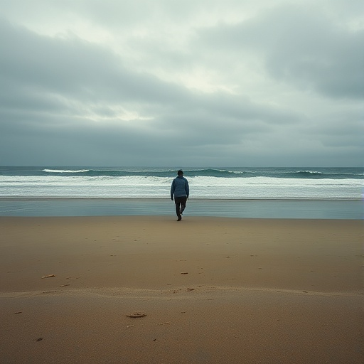 Lost in the Vastness: A Figure Contemplates the Sea