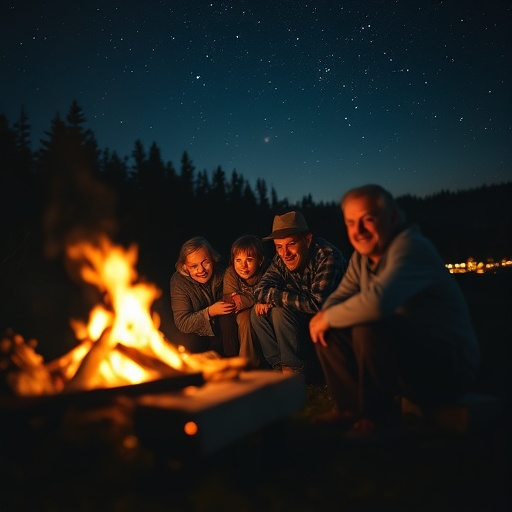 Family Fireside Under a Starry Sky