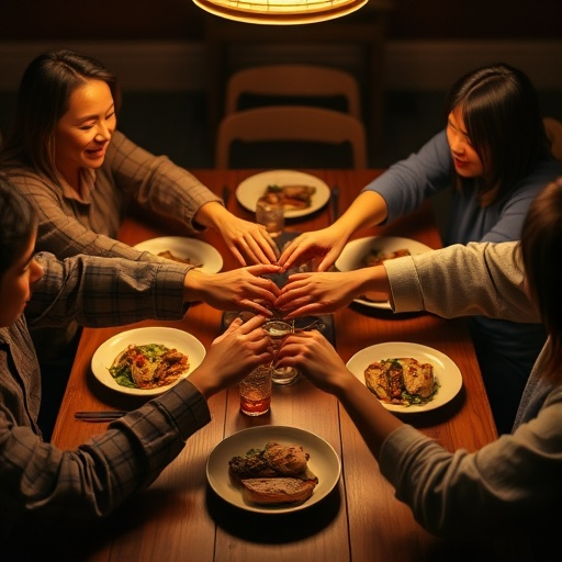 Warmth and Laughter: Friends Sharing a Meal